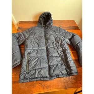 Spyder Mens Hooded Puffer Jacket Navy Blue Quilted Insulated Full Zip SPFOM043 L